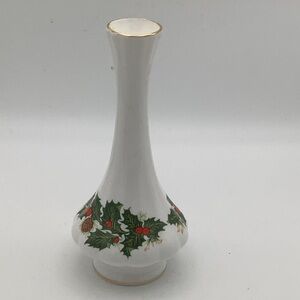 Queens England Yuletide Fine Bone China Bud Vase with Holly Design